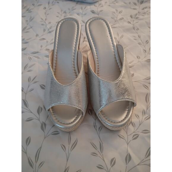 Shoes - Silver Wedge Heels Size 8